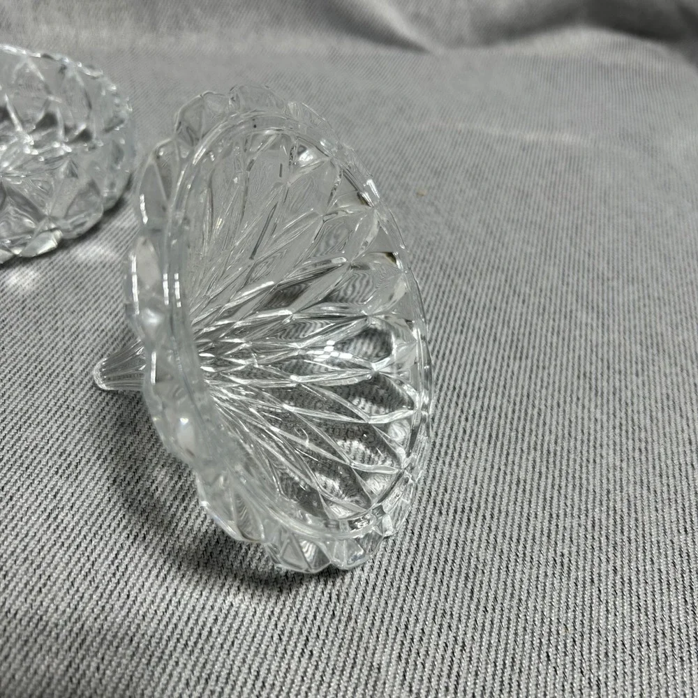 Vintage Glass Hershey Kiss Shaped Candy Dish Clear Diamond Cut Trinket Bowl Lid